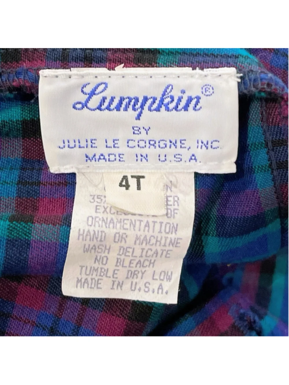 Vintage Lumpkin by Julie Le Corgne Boys Size 4T Buster Suit Romper Set Plaid USA